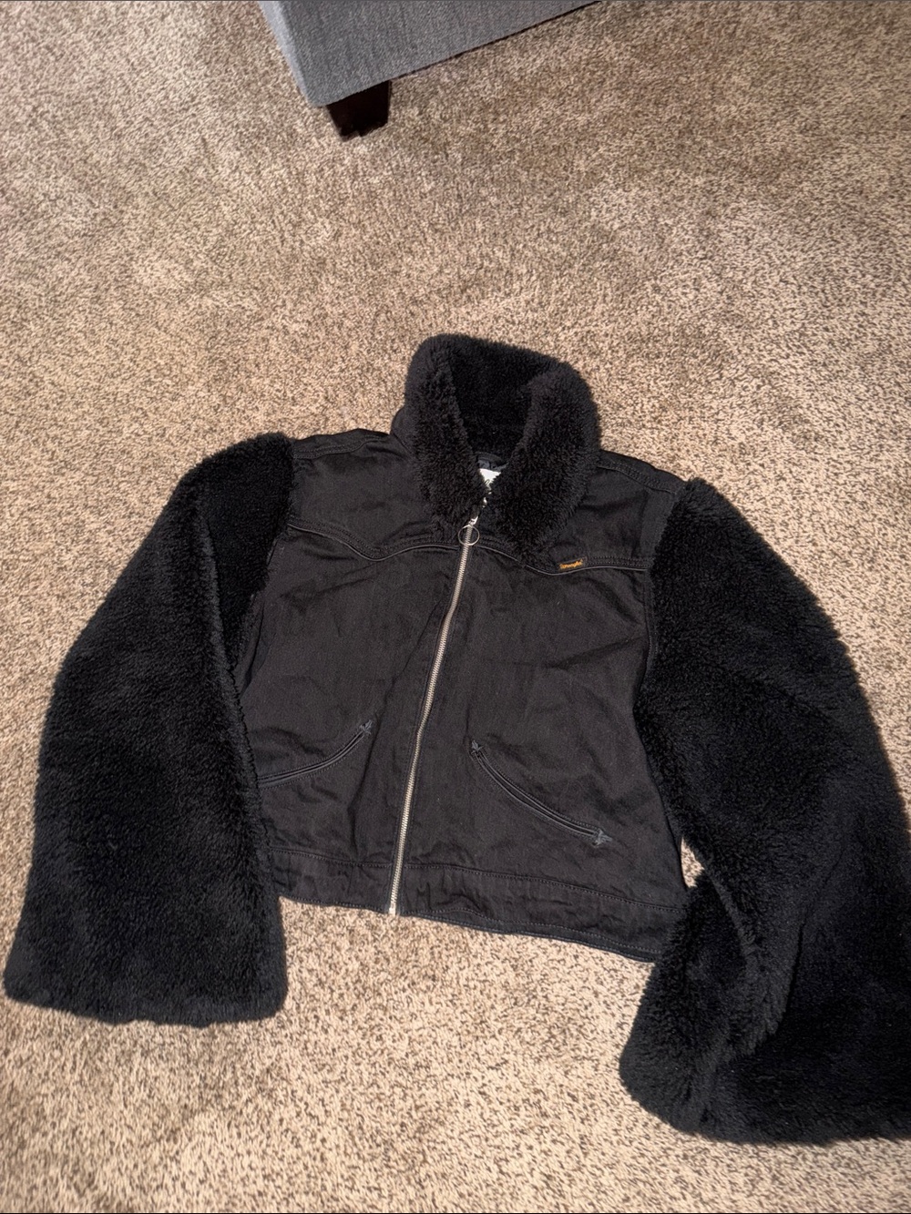 Black Faux Shearling Sleeve Jacket - Women
